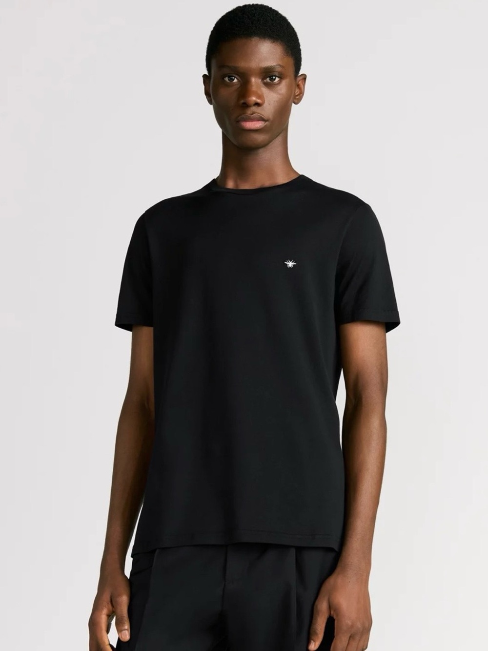 Dior Black Short Sleeve Crewneck T-Shirt with Small Chest Motif